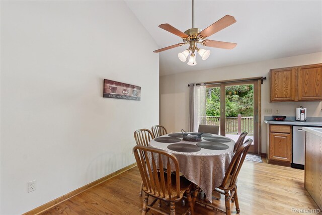 1330 Evergreen, Milford, MI 48380 - dining room featuring lofted ceiling, light wood-type flooring, baseboards, and a ceiling fan