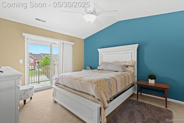 51623 Hale Ln, Chesterfield, MI 48051 - bedroom featuring carpet flooring, access to exterior, lofted ceiling, ceiling fan, and baseboards