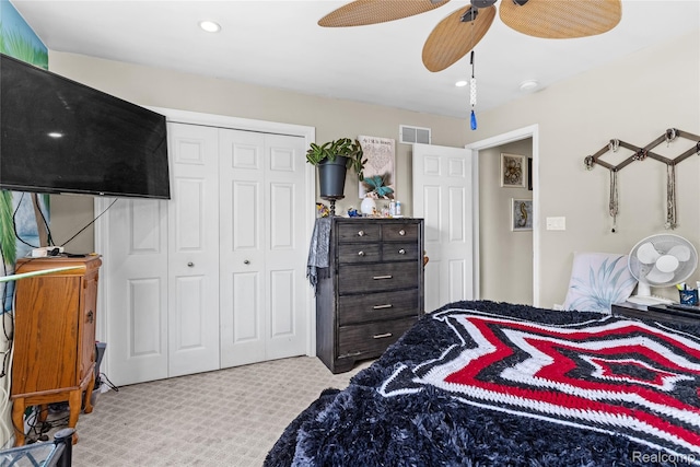 306 Hamilton St, Byron, MI 48418 - carpeted bedroom with a closet, ceiling fan, and recessed lighting