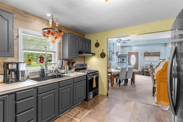 306 Hamilton St, Byron, MI 48418 - kitchen featuring stainless steel appliances, tasteful backsplash, under cabinet range hood, a ceiling fan, and light countertops