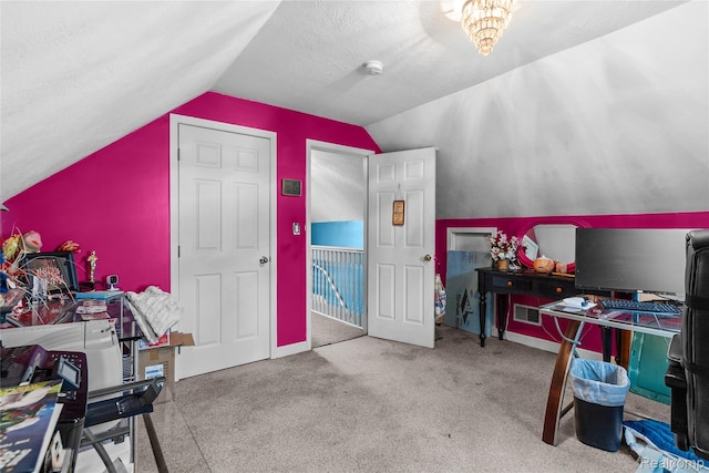 306 Hamilton St, Byron, MI 48418 - office space with vaulted ceiling, carpet floors, and a textured ceiling