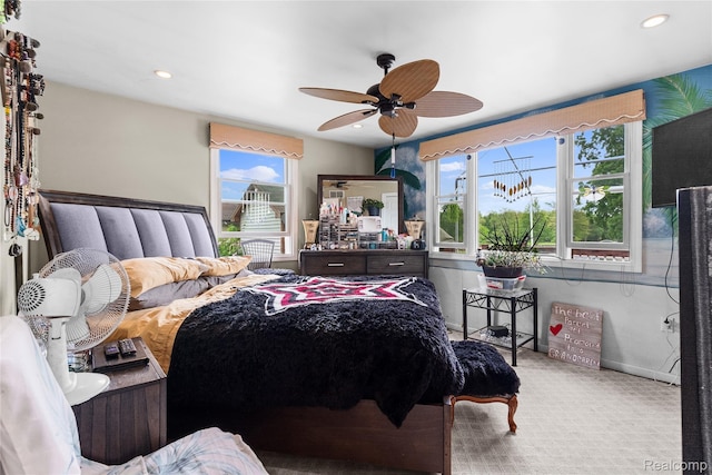 306 Hamilton St, Byron, MI 48418 - carpeted bedroom featuring multiple windows, ceiling fan, recessed lighting, and baseboards