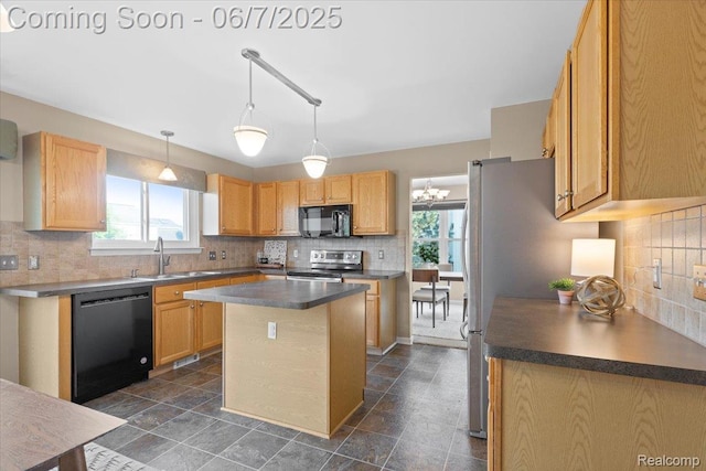 5602 Adderstone Dr, Clarkston, MI 48346 - kitchen with black appliances, a sink, healthy amount of natural light, and tasteful backsplash