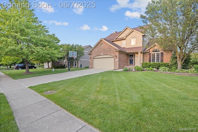 5602 Adderstone Dr, Clarkston, MI 48346 - traditional home featuring brick siding, concrete driveway, a front yard, and a garage