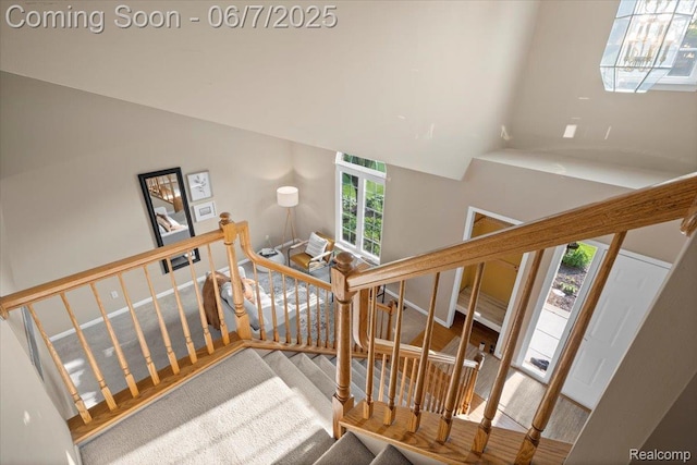 5602 Adderstone Dr, Clarkston, MI 48346 - staircase featuring carpet and a high ceiling