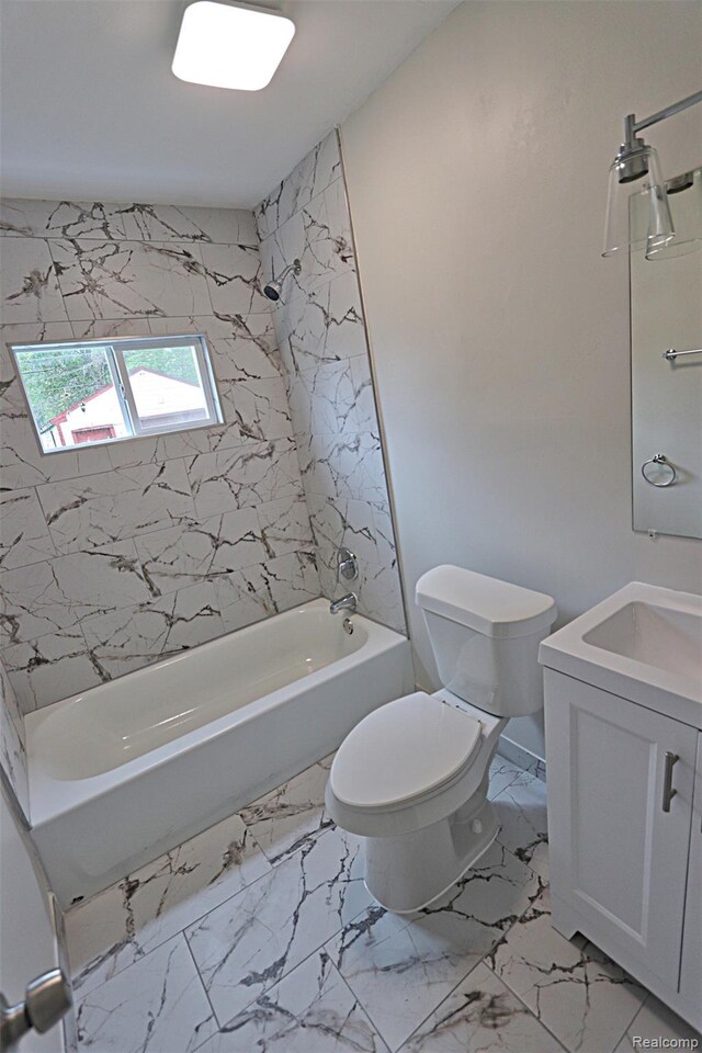 19444 Inkster Rd, Redford, MI 48240 - full bathroom featuring shower / bathtub combination, vanity, toilet, and marble finish flooring