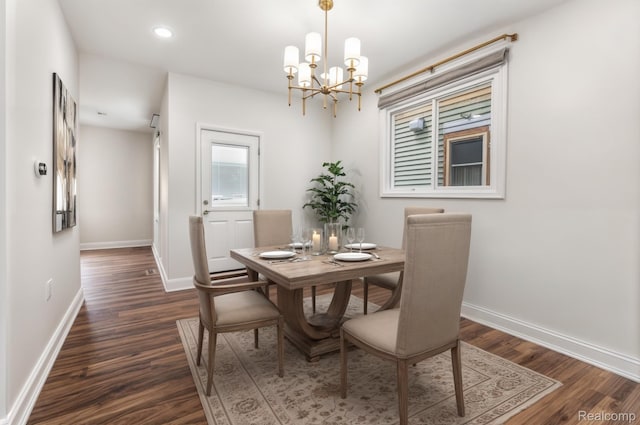2547 Seyburn St, Detroit, MI 48214 - dining space with a chandelier, dark wood-style floors, baseboards, and recessed lighting