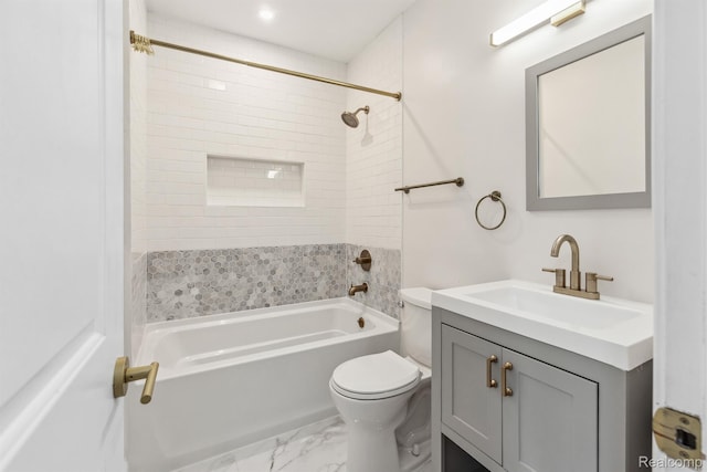 2547 Seyburn St, Detroit, MI 48214 - full bathroom featuring shower / bathtub combination, toilet, vanity, and marble finish floors