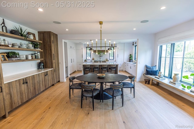 923 S Glenhurst Dr, Birmingham, MI 48009 - dining room featuring light wood-type flooring, a chandelier, recessed lighting, and baseboards