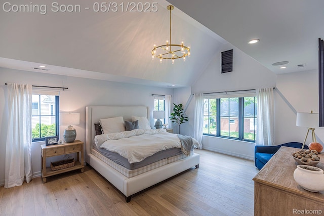 923 S Glenhurst Dr, Birmingham, MI 48009 - bedroom featuring light wood-type flooring, multiple windows, baseboards, a chandelier, and recessed lighting