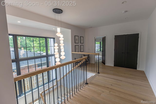 923 S Glenhurst Dr, Birmingham, MI 48009 - hall with an upstairs landing, light wood-style floors, baseboards, and recessed lighting