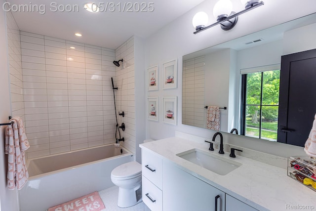 923 S Glenhurst Dr, Birmingham, MI 48009 - full bath featuring vanity, toilet, bathtub / shower combination, recessed lighting, and tile patterned flooring