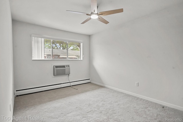 2125 Clawson Ave Unit 207, Royal Oak, MI 48073 - carpeted spare room featuring a baseboard heating unit, a ceiling fan, a wall unit AC, and baseboards