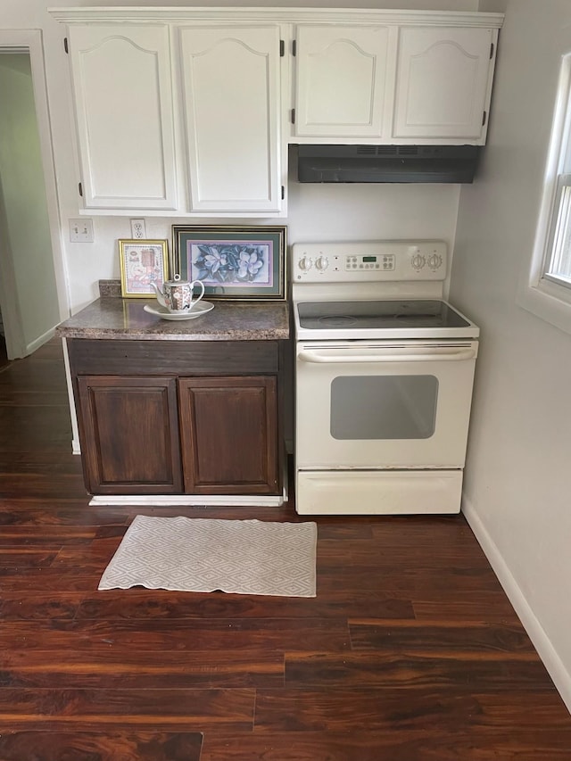 2194 E Bristol Rd, Burton, MI 48529 - kitchen with electric range, under cabinet range hood, and white cabinetry