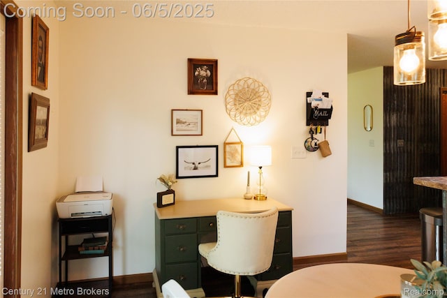 4447 Stanley Rd, Genesee, MI 48437 - home office with baseboards and dark wood-style floors