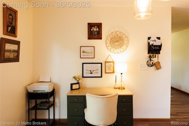 4447 Stanley Rd, Genesee, MI 48437 - home office featuring dark wood-style floors and baseboards