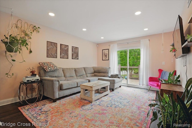 23850 Barfield St, Farmington, MI 48336 - living room featuring wood finished floors, recessed lighting, and baseboards