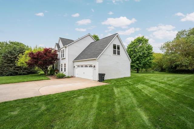 4388 Lori Lynn Ln, Whitmore Lake, MI 48189 - view of property exterior featuring a yard, driveway, roof with shingles, and a garage