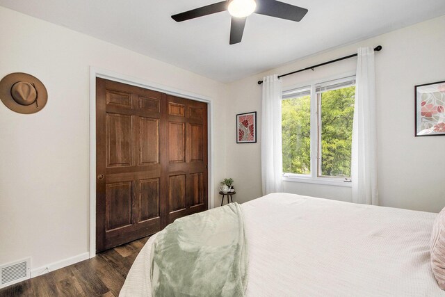 3025 Juneberry Ave SE, Grand Rapids, MI 49508 - bedroom with dark wood-style flooring, baseboards, a ceiling fan, and a closet