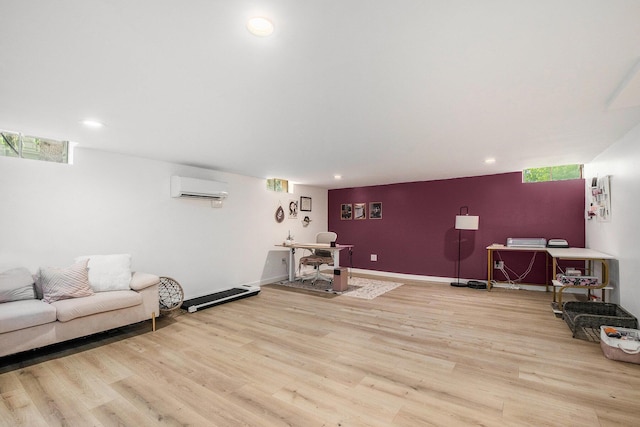 3025 Juneberry Ave SE, Grand Rapids, MI 49508 - living room with a wall mounted air conditioner, light wood finished floors, recessed lighting, and baseboards