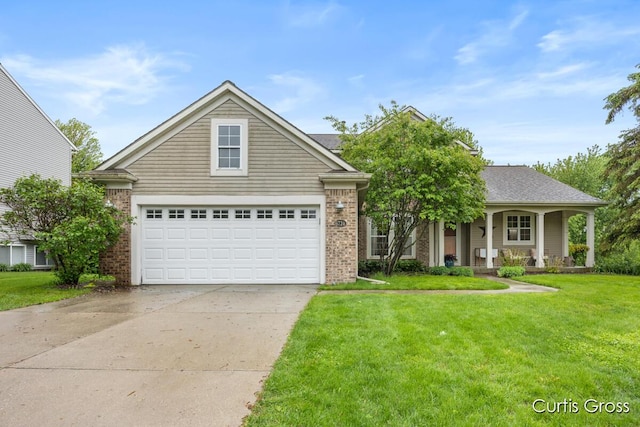 6724 Cannon Farms Dr NE, Rockford, MI 49341 - traditional home featuring driveway, a front yard, a garage, brick siding, and a porch