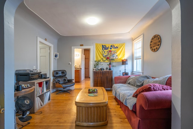733 Lafayette Ave NE, Grand Rapids, MI 49503 - living room with arched walkways and light wood-type flooring