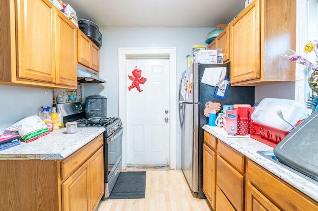 733 Lafayette Ave NE, Grand Rapids, MI 49503 - kitchen featuring appliances with stainless steel finishes, under cabinet range hood, and light wood-style floors