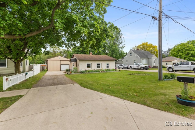 1044 Dahlia Ave, Wayland, MI 49348 - view of front of house featuring driveway, a detached garage, and a chimney