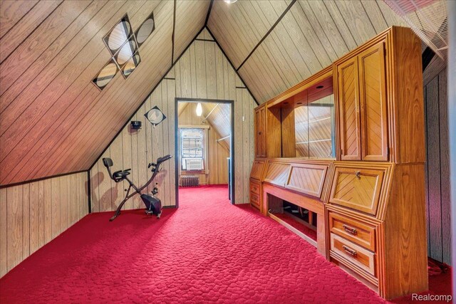 2505 Chicago Blvd, Detroit, MI 48206 - bonus room with vaulted ceiling, wooden walls, carpet, and radiator