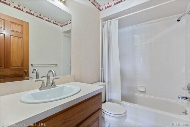 15380 Windmill Cir, Macomb, MI 48044 - bathroom with vanity, shower / bathtub combination with curtain, and toilet