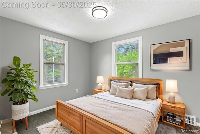11000 Whitehill St, Grosse Pointe, MI 48224 - bedroom with baseboards, dark carpet, and a textured ceiling