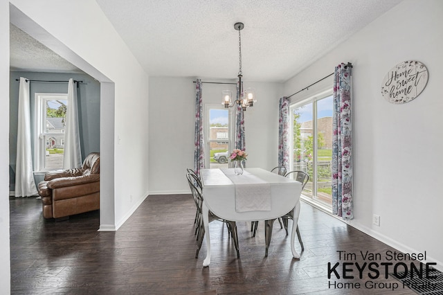 258 Ann St NE, Grand Rapids, MI 49505 - dining space featuring a textured ceiling, a chandelier, and dark wood finished floors