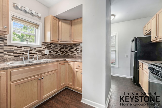 258 Ann St NE, Grand Rapids, MI 49505 - kitchen with light brown cabinets, stainless steel range, and dark wood-type flooring