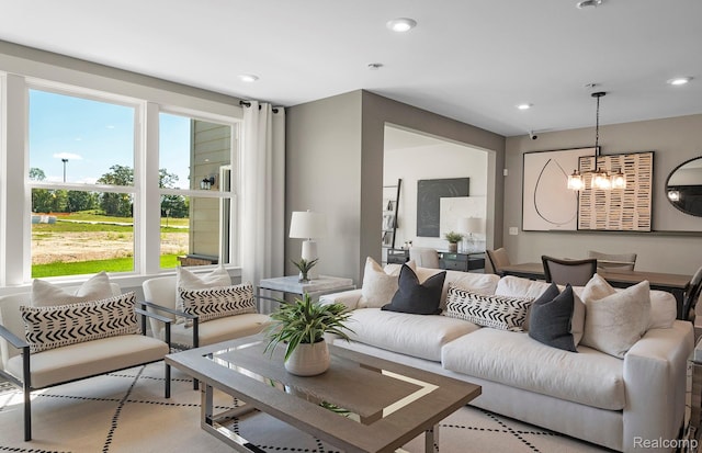 1777 Addison Cir, Walled Lake, MI 48390 - living room featuring a chandelier and recessed lighting