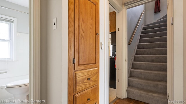 3446 17th St, Wyandotte, MI 48192 - stairway with wood finished floors