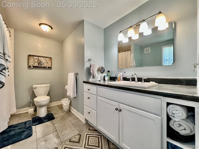 1865 Range Rd, Kimball, MI 48074 - full bath with vanity, baseboards, toilet, tile patterned flooring, and a shower with shower curtain