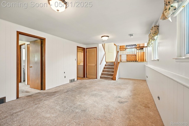 14846 Lakewood Dr, Plymouth, MI 48170 - unfurnished living room featuring carpet and stairway