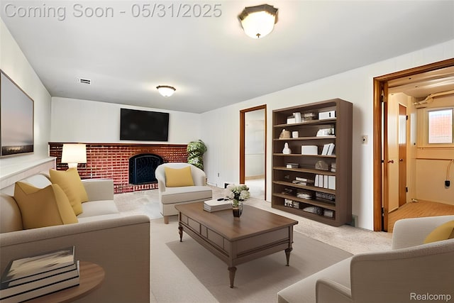 14846 Lakewood Dr, Plymouth, MI 48170 - living area with a brick fireplace and built in features