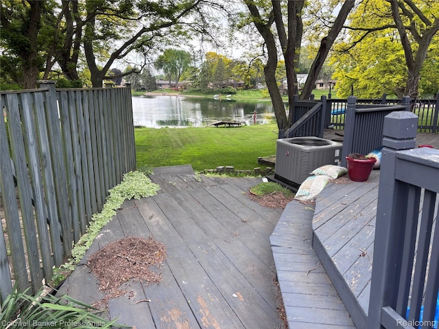 5550 25 Mile Rd, Shelby Twp, MI 48316 - deck with cooling unit, a water view, and a yard