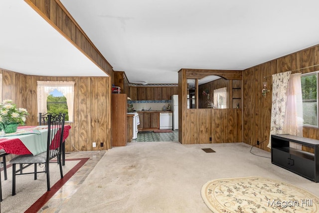 3570 109th Ave, Allegan, MI 49010 - dining room with wooden walls, healthy amount of natural light, and carpet floors