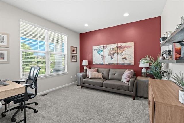 310 Fletcher St, Wixom, MI 48393 - home office featuring light colored carpet, baseboards, and recessed lighting