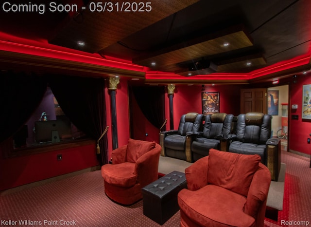 72755 Solanus Dr, Bruce, MI 48065 - cinema room with carpet and a tray ceiling