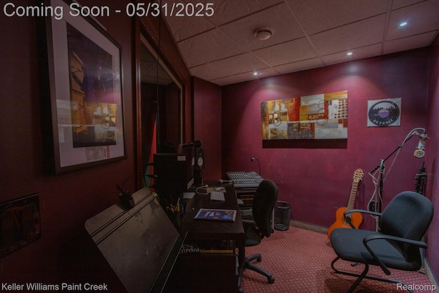 72755 Solanus Dr, Bruce, MI 48065 - carpeted office space with a paneled ceiling, baseboards, and recessed lighting