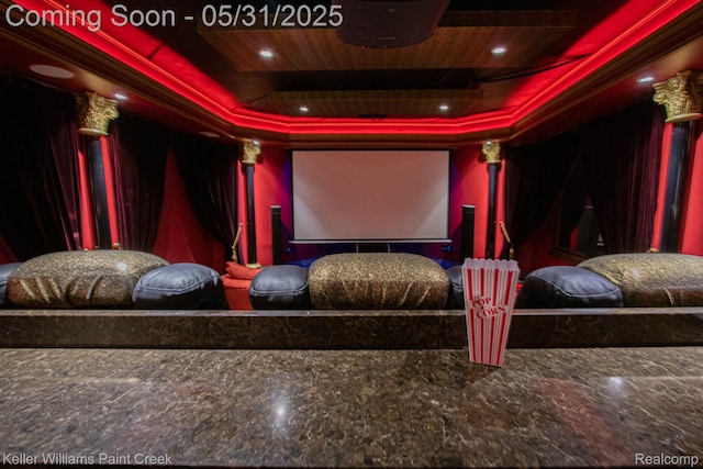72755 Solanus Dr, Bruce, MI 48065 - home theater room with a raised ceiling