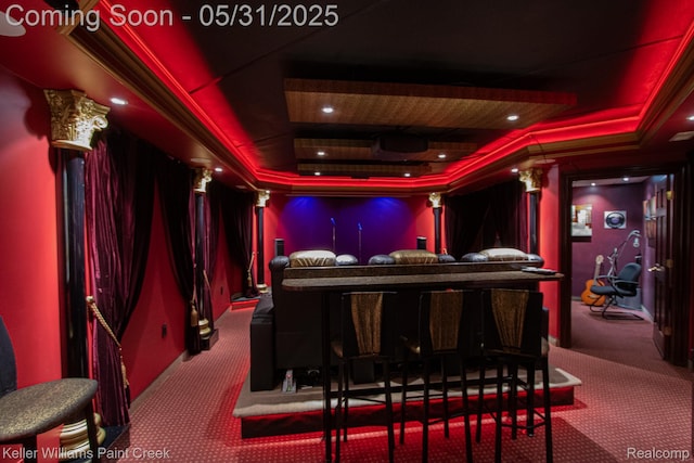 72755 Solanus Dr, Bruce, MI 48065 - carpeted home theater room featuring a tray ceiling