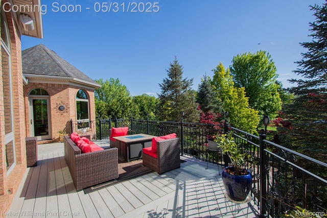 72755 Solanus Dr, Bruce, MI 48065 - wooden terrace with a fire pit
