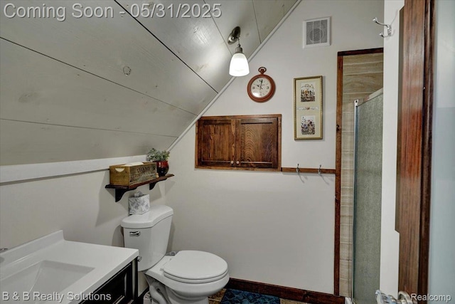 6624 Jefferson Rd, North Branch, MI 48461 - full bathroom with vaulted ceiling, toilet, a stall shower, and vanity