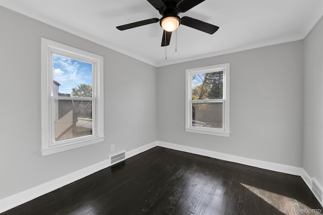 15480 Asbury Park, Detroit, MI 48227 - unfurnished room with baseboards, dark wood-style floors, and ceiling fan