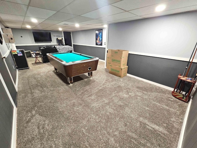 10040 S Reese Rd, Birch Run, MI 48415 - playroom with billiards table, a paneled ceiling, carpet floors, and baseboards