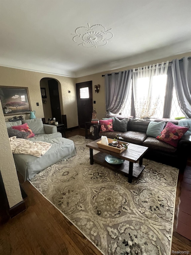 717 W 12 Mile Rd, Royal Oak, MI 48073 - living area featuring arched walkways and wood finished floors